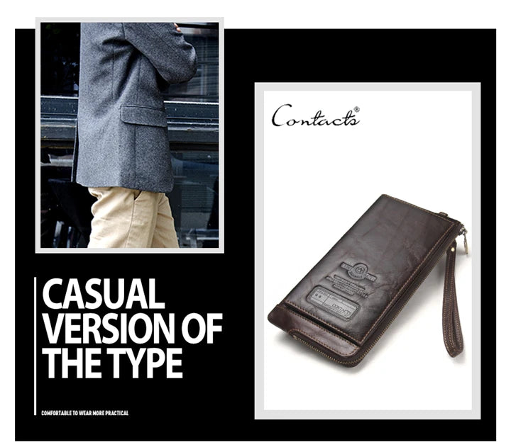 2022 Men Wallet Clutch Genuine Leather Brand Rfid Wallet Male Organizer Cell Phone Clutch Bag Long Coin Purse Free Engrave