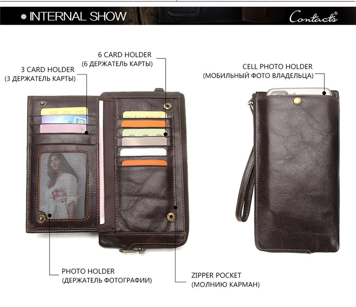 2022 Men Wallet Clutch Genuine Leather Brand Rfid Wallet Male Organizer Cell Phone Clutch Bag Long Coin Purse Free Engrave