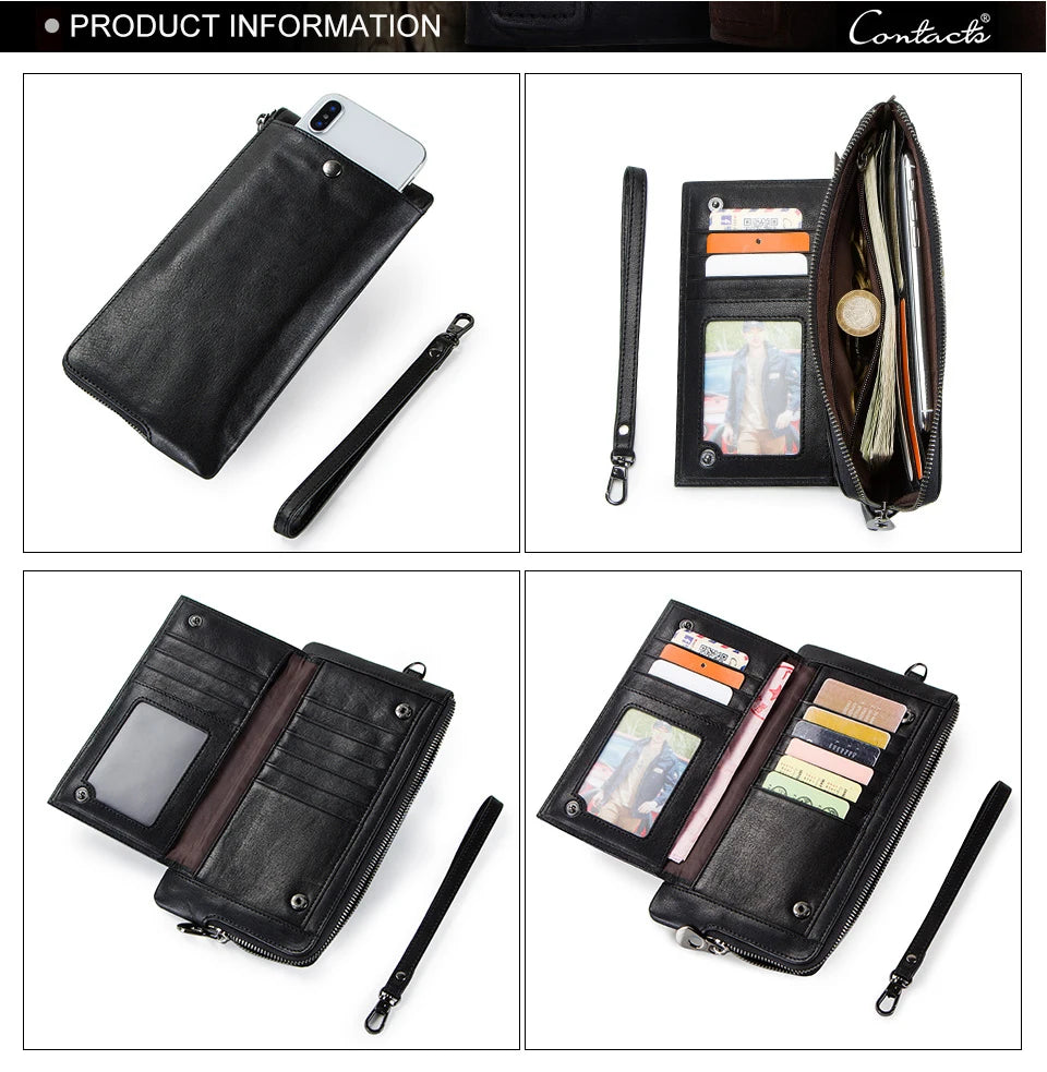 2022 Men Wallet Clutch Genuine Leather Brand Rfid Wallet Male Organizer Cell Phone Clutch Bag Long Coin Purse Free Engrave