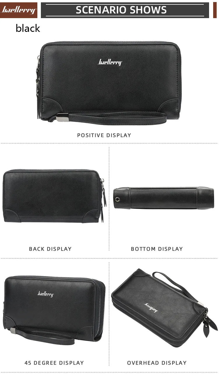 Baellerry Men Wallets Large Capacity Name Engraving High Quality Card Holder Male Purse Zipper Wallet For Men