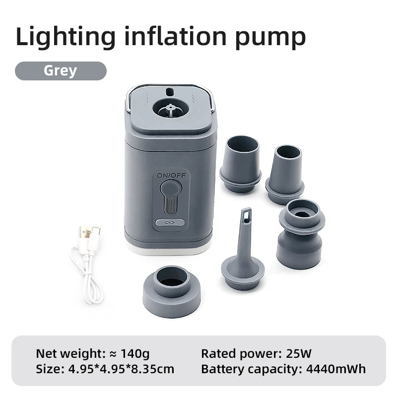 3 in 1 Electric Air Pump with Lights Mini Wireless Air Compressor USB Charging Inflator/Deflator Pumps for Outdoor Camping