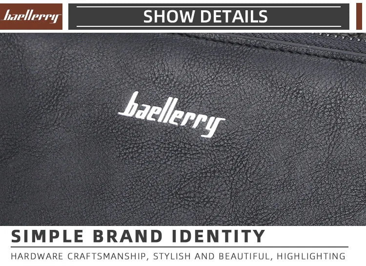 Baellerry Men Wallets Large Capacity Name Engraving High Quality Card Holder Male Purse Zipper Wallet For Men
