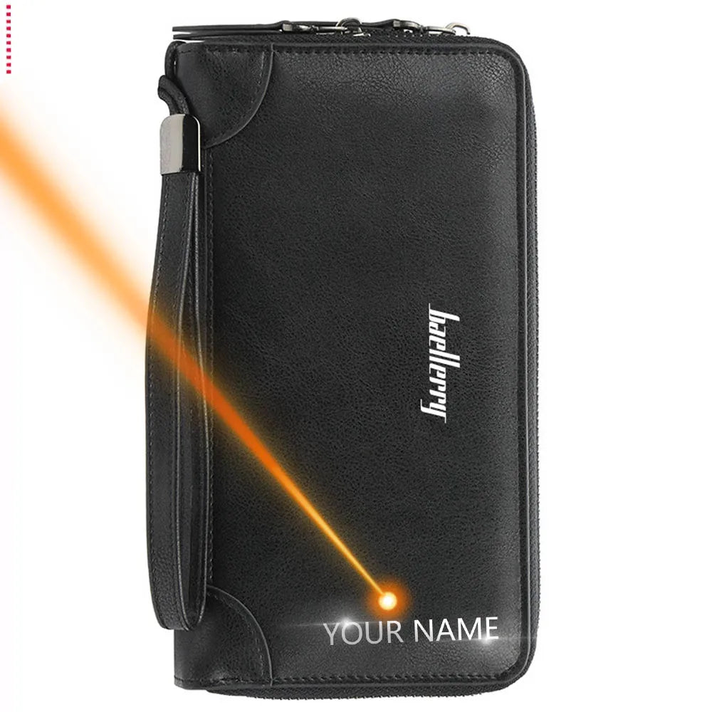 Baellerry Men Wallets Large Capacity Name Engraving High Quality Card Holder Male Purse Zipper Wallet For Men