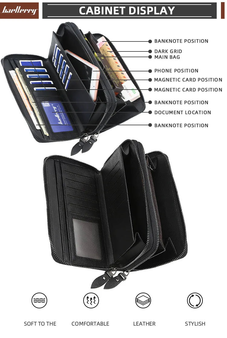 Baellerry Men Wallets Large Capacity Name Engraving High Quality Card Holder Male Purse Zipper Wallet For Men