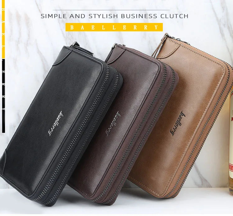 Baellerry Men Wallets Large Capacity Name Engraving High Quality Card Holder Male Purse Zipper Wallet For Men