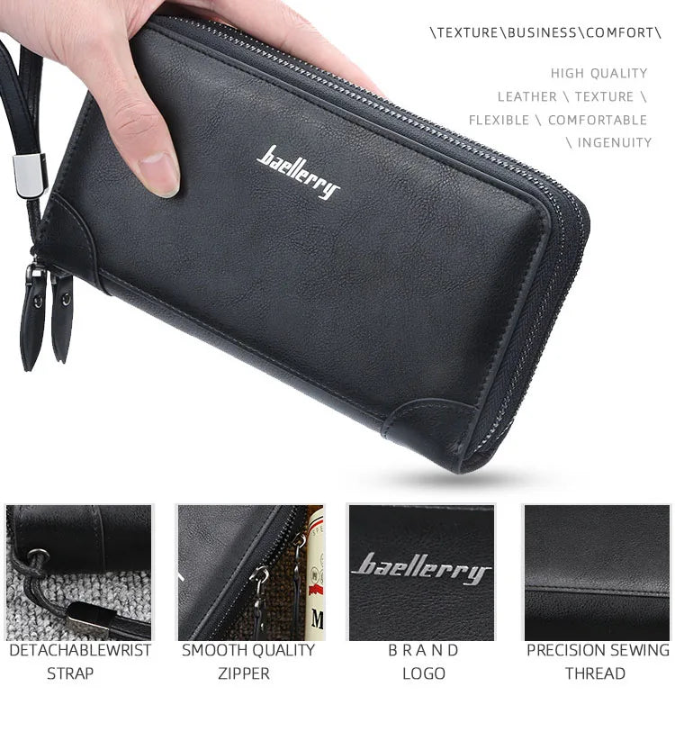 Baellerry Men Wallets Large Capacity Name Engraving High Quality Card Holder Male Purse Zipper Wallet For Men