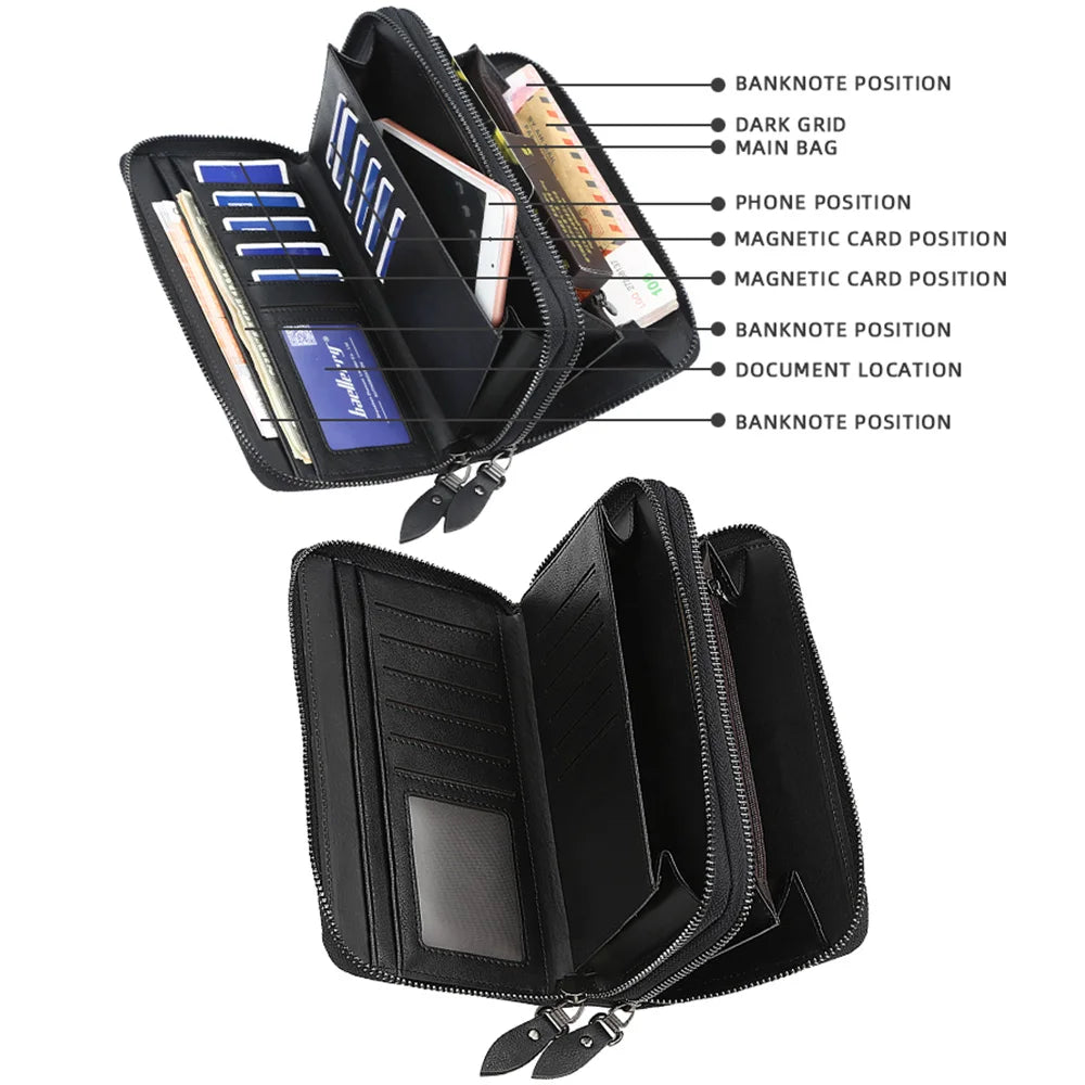 Baellerry Men Wallets Large Capacity Name Engraving High Quality Card Holder Male Purse Zipper Wallet For Men