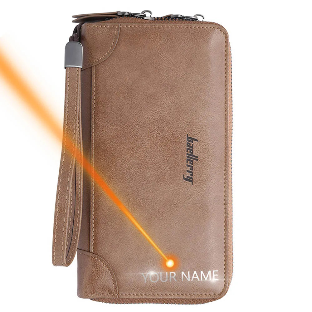 Baellerry Men Wallets Large Capacity Name Engraving High Quality Card Holder Male Purse Zipper Wallet For Men